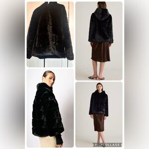 Quince‎ Black Hooded Faux Fur Jacket Coat size XL